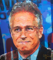 Abstract Realism Juxtaposed paintings Jon Stewart juxtaposed Glenn Beck, "Film Flam" by San Francisco artist Donald Rizzo