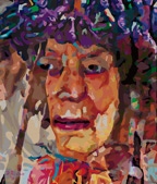 "If I Only had a Brain" a mental health portrait by San Francisco artist Donald Rizzo. Abstract verism in kaleidoscopic visions of vibrant colors.