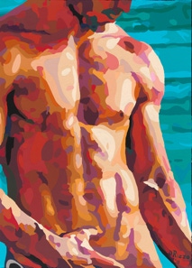 Seaside a painting by San Francisco artist Donald Rizzo. Donald Rizzo paints kaleidoscopic visions of vibrant colors.