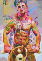 Gay abstract Art in a painting "Soft as Fuck" by San Francisco artist Donald Rizzo. Rizzo paints optical illusions in a style call Ambiguous Delusions